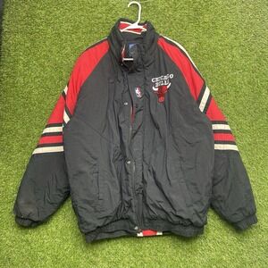 Vintage Chicago Bulls Starter Jacket Mens XL Black Zip Up Sportswear Logo NBA